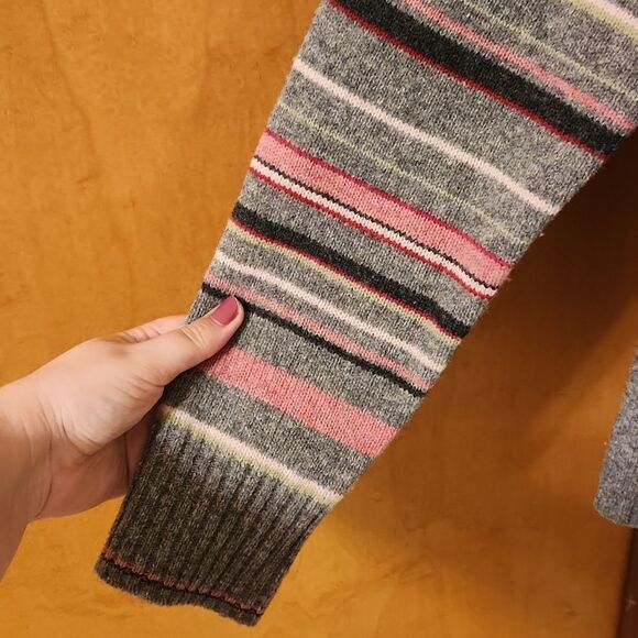 Eddie Bauer Collectibles 100% Lambs Wool Gray Sweater w/ Pink Stripes Size L - Picture 5 of 11